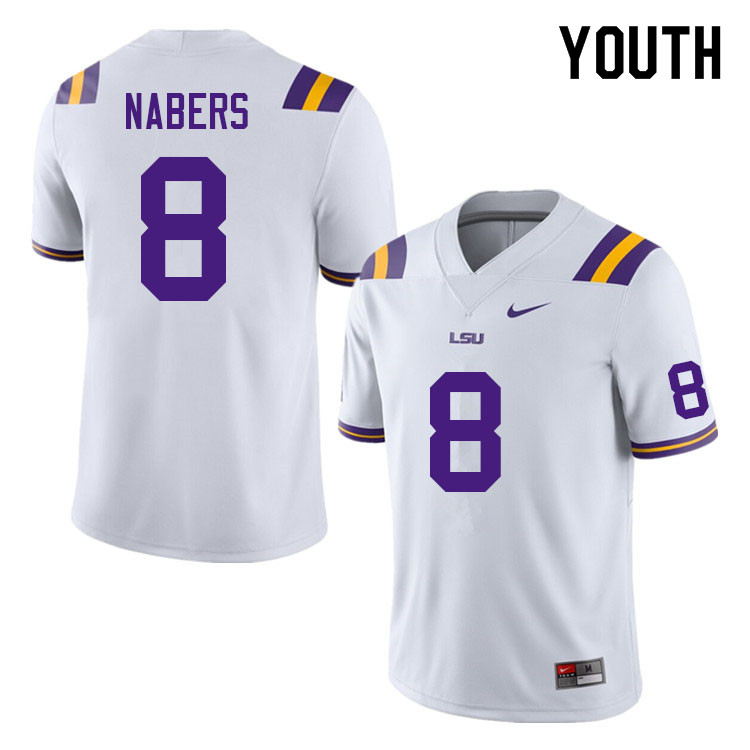 Youth #8 Malik Nabers LSU Tigers College Football Jerseys Sale-White
